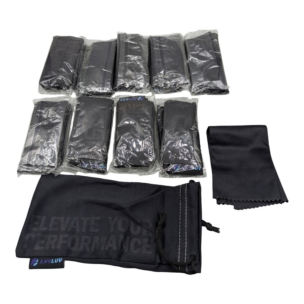 ANYLUV 10 Pack Microfiber Sunglasses Pouches and Cleaning Cloths Black Soft Case